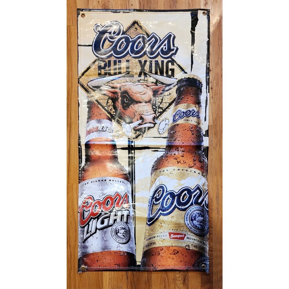 Vtg 00’s COOR’S BULL XING Vinyl Banner 47.5” X 24" Mancave Wall Decor RARE